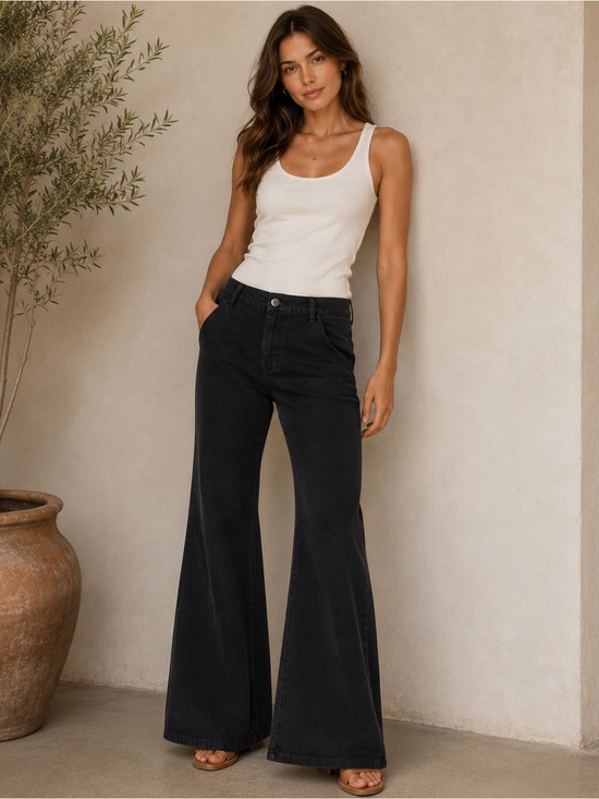 J Brand Pants - J Brand Black High-Rise Wide Leg Cotton/Linen Pants Size 26